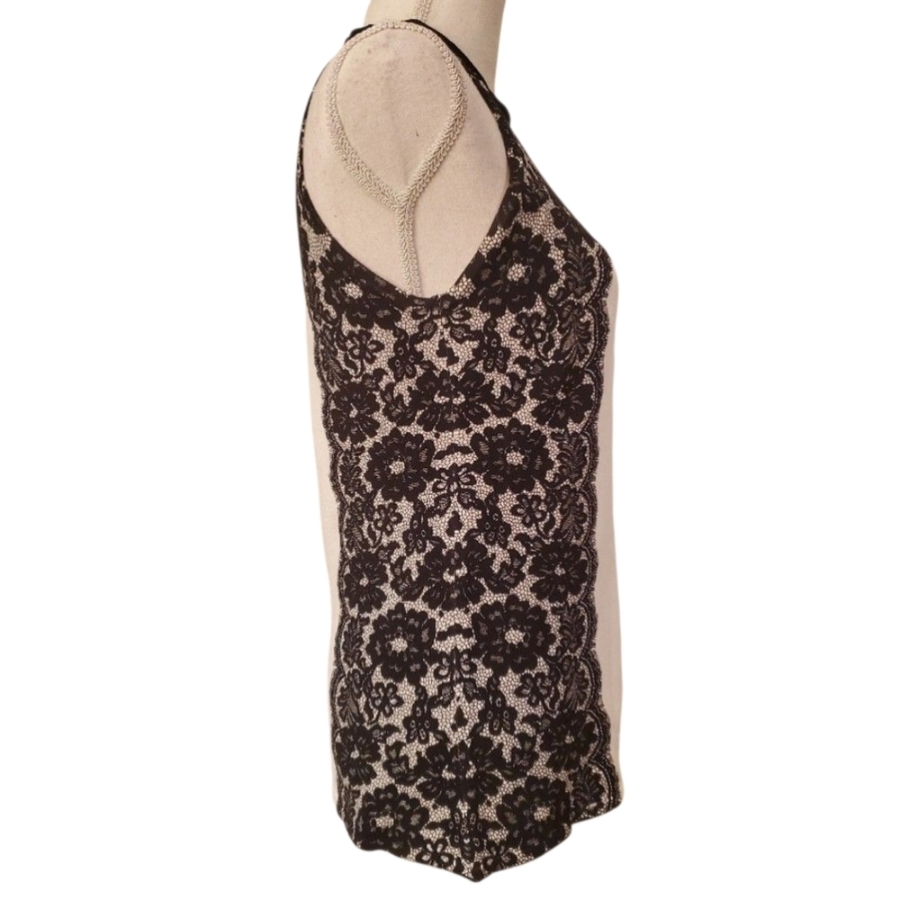 White House Black Market Sleeveless Halter Sweater Ecru Black Lace Design Size M - Picture 4 of 7